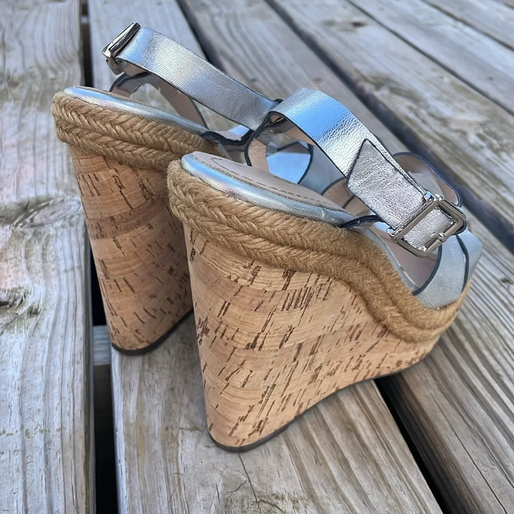 Metallic Silver Wedge Sandals - Women
